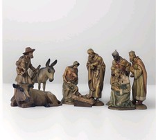 ANRI Italy Vintage 9 Pc Wood Nativity Set Holy Family Wise Men Animals 3” picture
