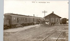 RAILROAD DEPOT weyauwega wi c1910 postcard wisconsin real photo rppc train picture