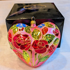 Rare Vintage Christopher Radko 1998 Portland Rose Heart Ornament w/ Box Pink picture