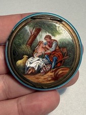 Antique Cobalt Blue Guilloche Lovers Scene STERLING SILVER Purse Compact GERMANY picture