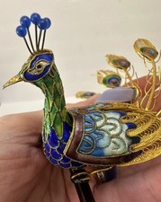 Cloisonne Enamel Peacock Gold Wire Colorful Christmas Ornament Large so Pretty picture