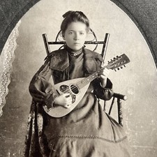 Antique Photograph On Board Girl Playing Mandolin Portland OR ID Harcomb picture