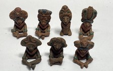 Mayan Aztec Style Clay Figurine Lot Terra Cotta Folk Art 7 Pieces Vintage picture