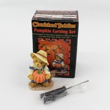 1999 Enesco Cherished Teddies Halloween Pumpkin Carving Set W/ Ed Figurine COA picture