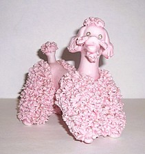 Vintage 1950s Large Pink Spaghetti Poodle W/Clear Rhinestones Eyes Standing Pose picture
