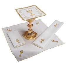 Chalice & Host Altar Linen Religious Gift Set Golden Embroidery & Lace trimmed picture
