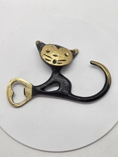 Vintage Walter Bosse Metal Black & Gold Tone Cat Bottle Opener MCM Austria picture