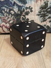 Vintage Wooden Leather Covered Dice Shaped Playing Card Box 6 Sided picture