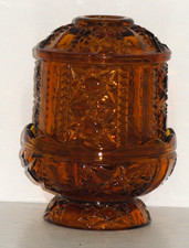 Vintage Indiana Glass Large Golden Amber Stars And Bars Fairy Lamp 6 1/2 ''Tall picture