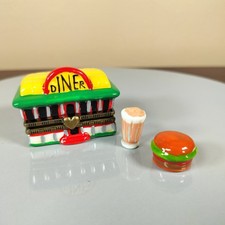 Vintage 1950's Style Soda Fountain Diner Hinged Trinket Box With Shake & Burger  picture
