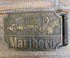 Vintage 1970s Brass Marlboro Cowboy Cattle Drive Belt Buckle VG condition picture