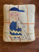 Vintage Needlepoint Peanuts Snoopy & Charlie Brown Pillow Handmade picture