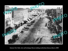 OLD LARGE HISTORIC PHOTO OF GENEVA NEW YORK VIEW OF EXHANGE St & STORES c1890 picture