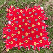 Vintage 70's Corduroy Fabric Blanket Double Sided Red Trees 42x41 Novelty picture
