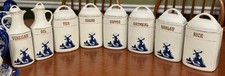 Vintage Blue & White Windmill-Themed Canisters Set of 8 picture
