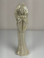 Iridescent Pearl White Ceramic Praying Angel Figurine 8” Tall picture