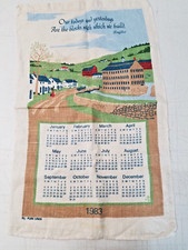 Vintage 1983 Calendar Tea Towel Linen Small Town Longfellow Mid Century 1829 picture
