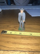 Vintage Cast Iron Priest Man Figurine Cane Umbrella Green Base Folk Art picture
