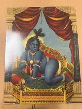 Vintage Hindu God Krishna Two-Sided Lithograph Print Poster Indian Devotional picture
