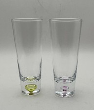 Vintage Krosno Poland Controlled Bubble Shot Glasses Purple Yelllow Pair MCM picture