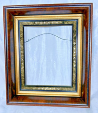 Atq Victorian Deep Well Picture Frame mahogany Gilded Etched Pic Sz 12”X 14” picture