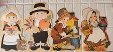 Vtg 1970s And 1980s Hallmark Thanksgiving Pilgrims Die Cut Decorations Lot Of 5 picture