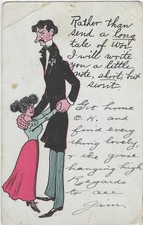 Vintage Romantic Greetings Postcard Victorian Man and Woman Dancing Long Tale picture