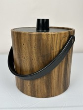 Vintage MCM Wood Grain Ice Bucket Insulated Barware Wine Cooler Bucket picture