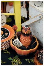 Johanna Parker Tree  Owl Treat  Bowl  Halloween RARE- NO TAGS b picture