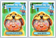 Garbage Pail Kids Playing Fetch With Dog Spoof Fletcher & Boyd 2 Card Set picture