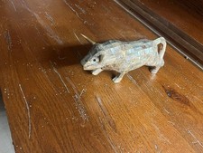 Vintage Mexican Folk Art Abalone Mother of Pearl Mosaic Inlay Bull Statue Figure picture