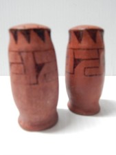 ANTIQUE VINTAGE MARICOPA INDIAN POTTERY SALT + PEPPER SHAKERS SET - 3 1/4+/-