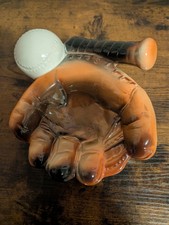 Vintage 1958 Cal Themes USA Baseball Glove Ashtray Bat Ball Ceramic MCM picture