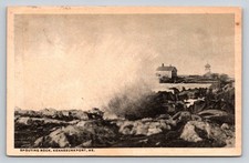 1916 Spouting Rock Kennebunkport ME Ocean Waves Lighthouse Shore Vintage picture