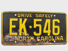 1961 NORTH CAROLINA NC LICENSE PLATE TAG, EK-546, ORIGINAL picture