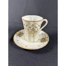 Antique Hand Painted Nippon Demitasse Cup and Saucer Set Gold Moriage Floral picture