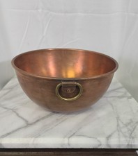 Vintage Heavy Copper Mixing Bowl 8 1/2” Brass Ring Round Bottom Rolled Edge picture
