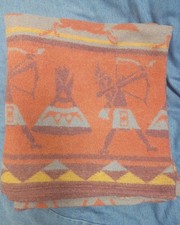 Vintage ~ 1940s Rare Native American Teepee Geometric Reversible Camp Blanket picture