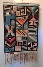 Vtg Peruvian Hand Woven Wool Tapestry Wall Hanging Andean South America Folkart picture