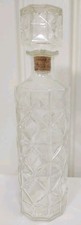 Vtg Glass Liquor Decanter Diamond Quilted Pattern Cork Lid Stopper Mid Century picture