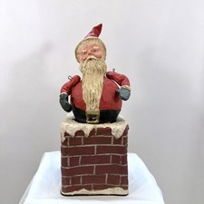 Vintage Poliwoggs Primitive  Santa Claus In Chimney Christmas Folk Art Piece picture