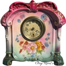Antique Royal Bonn Germany Miniature Porcelain Mantel Clock Hand Painted Floral picture
