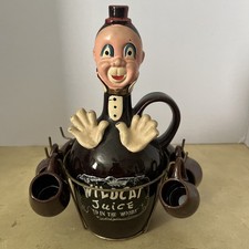 Vintage Betson's Japan Wildcat Juice Made In the Woods Decanter w/ Glasses picture