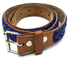 MAASAI Kenyan Hand Beaded Blue, Green & Black Leather Belt picture