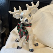 Vintage Kimple Ceramic Reindeer Quilted Holly Hand-painted Christmas Decoration picture