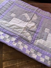 Vintage Handmade lavender and white rabbit patchwork quilt Wall Hanging picture