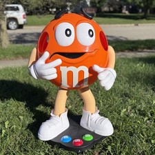 M&M's Orange Character Candy Display Advertising Figure Wheeled Store 36” Tall picture