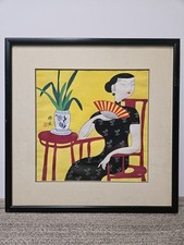 HU YONGKAI Style Watercolor Gouache Art Piece Modernist Woman With A Fan picture