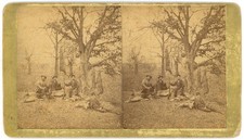MICHIGAN STEREOVIEW - Hunters & Spoils after Upper Peninsula Trip - c1880 RARE picture