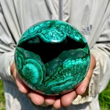 2.2LB Rare Natural Malachite quartz hand Carved sphere Crystal Healing picture